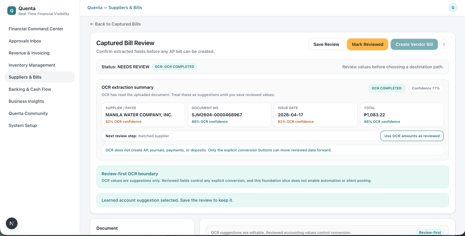OCR capture & review - documents turned into structured data.
